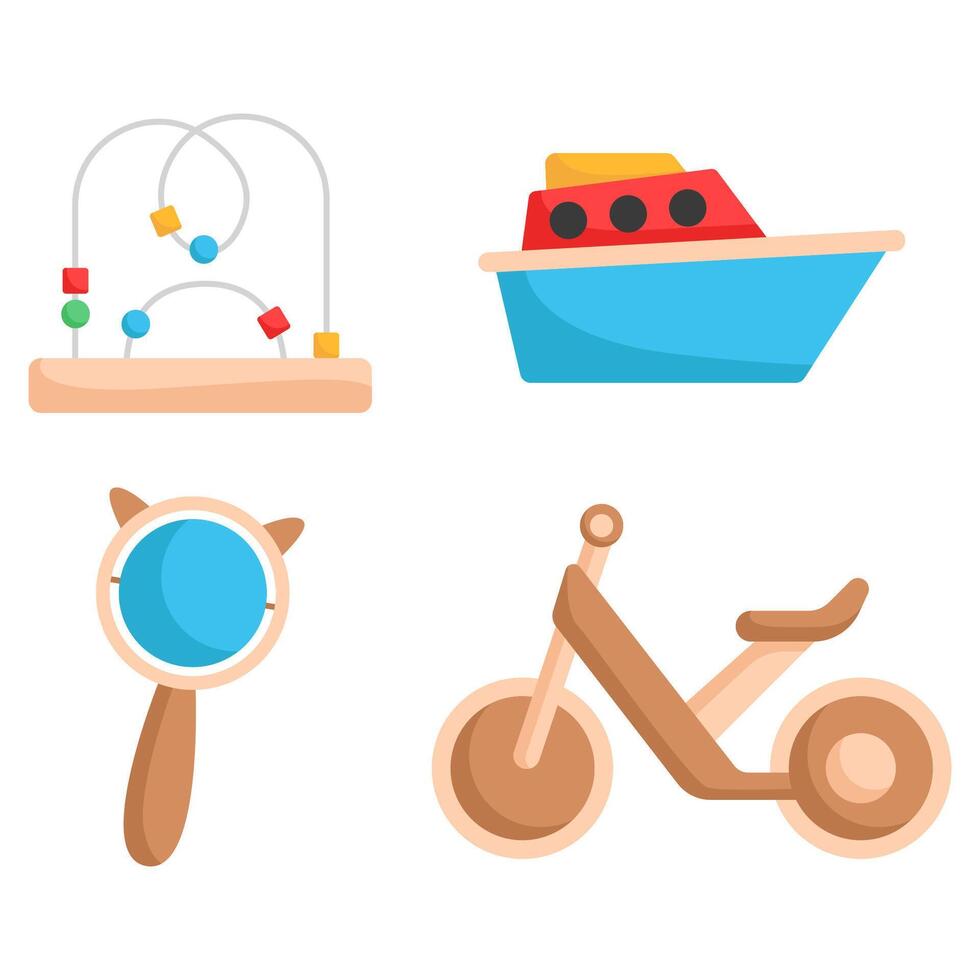 Classic Preschool Toys and Exploration Tools Illustration Set vector