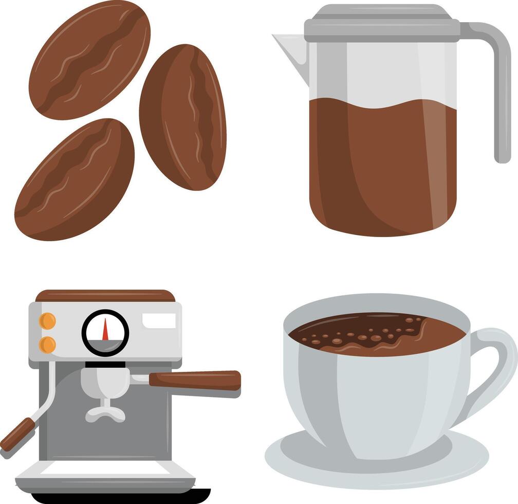 Coffee beans and brewing tools vector