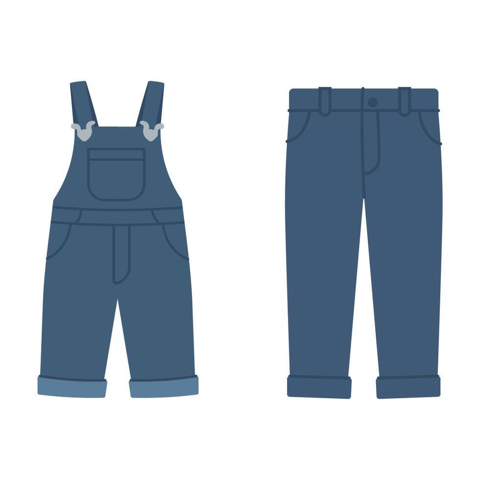 Denim overalls and trousers vector