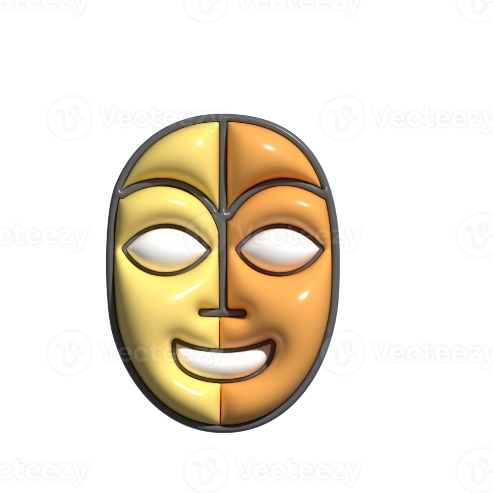 Vibrant 3D Ceremonial Mask and Folk Art Icons png