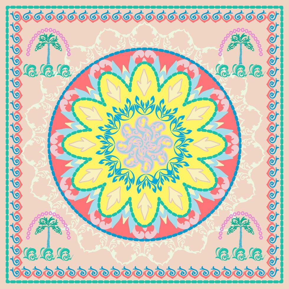 Colorful mandala with palm trees vector