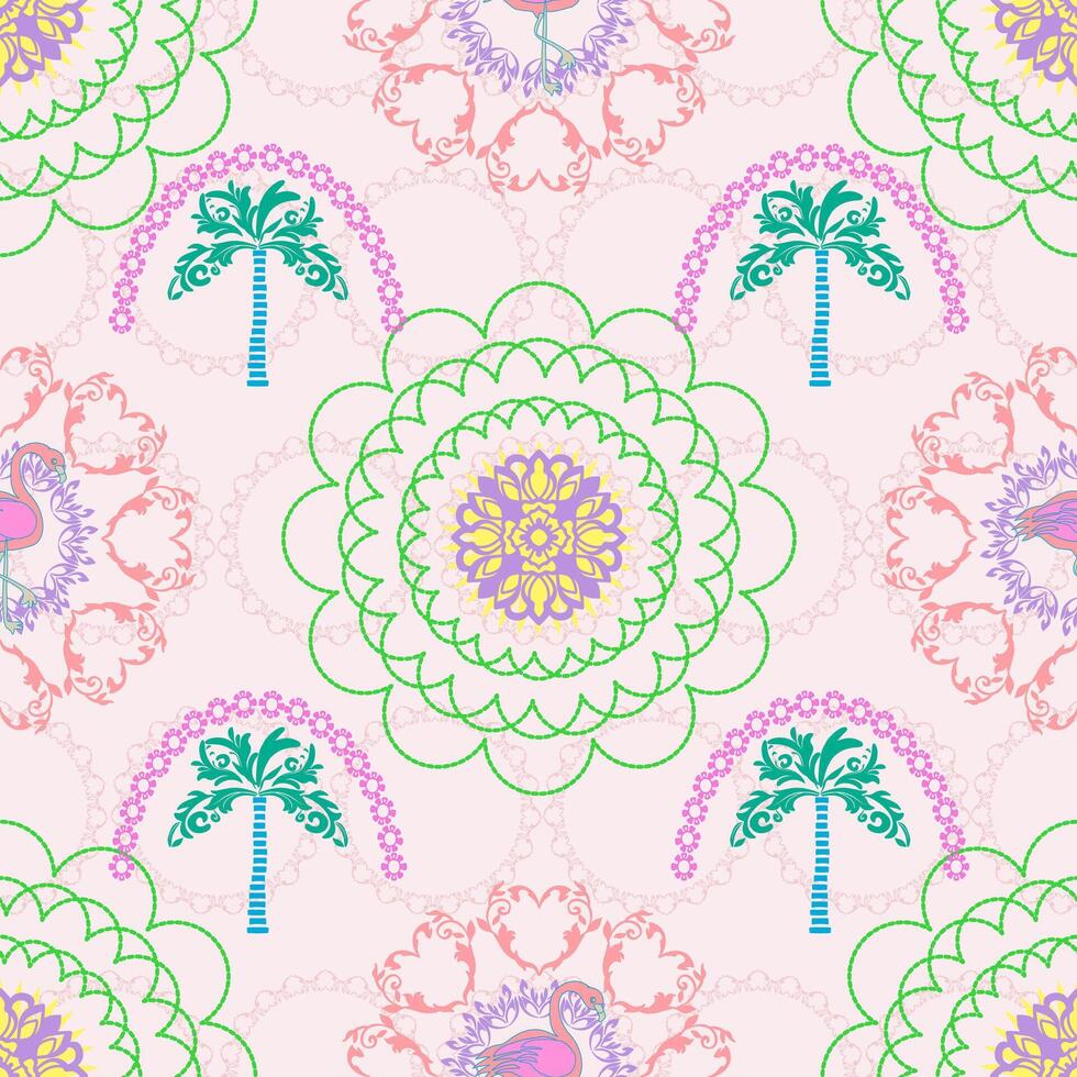 colorful palm tree floral pattern vector