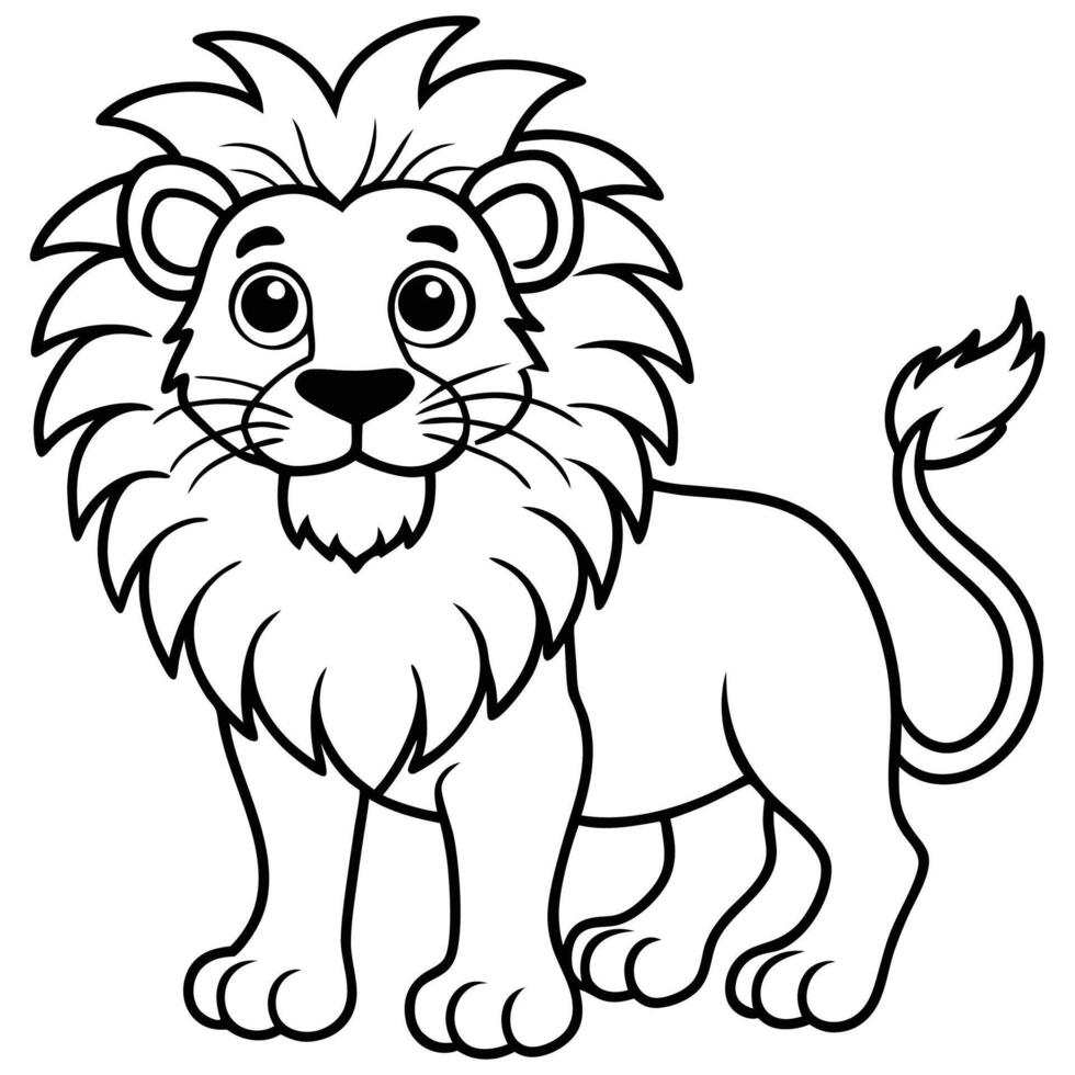 Black and white cartoon lion coloring page vector