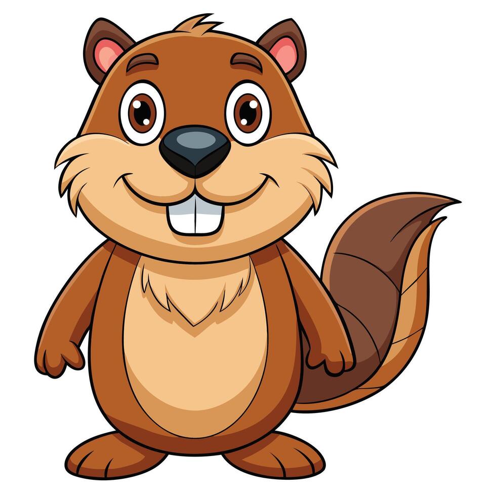 Cute Cartoon beaver on white background vector