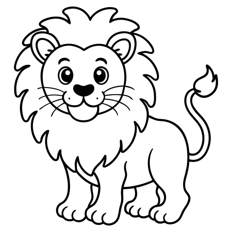 Black and white cartoon lion coloring page isolated on white background vector