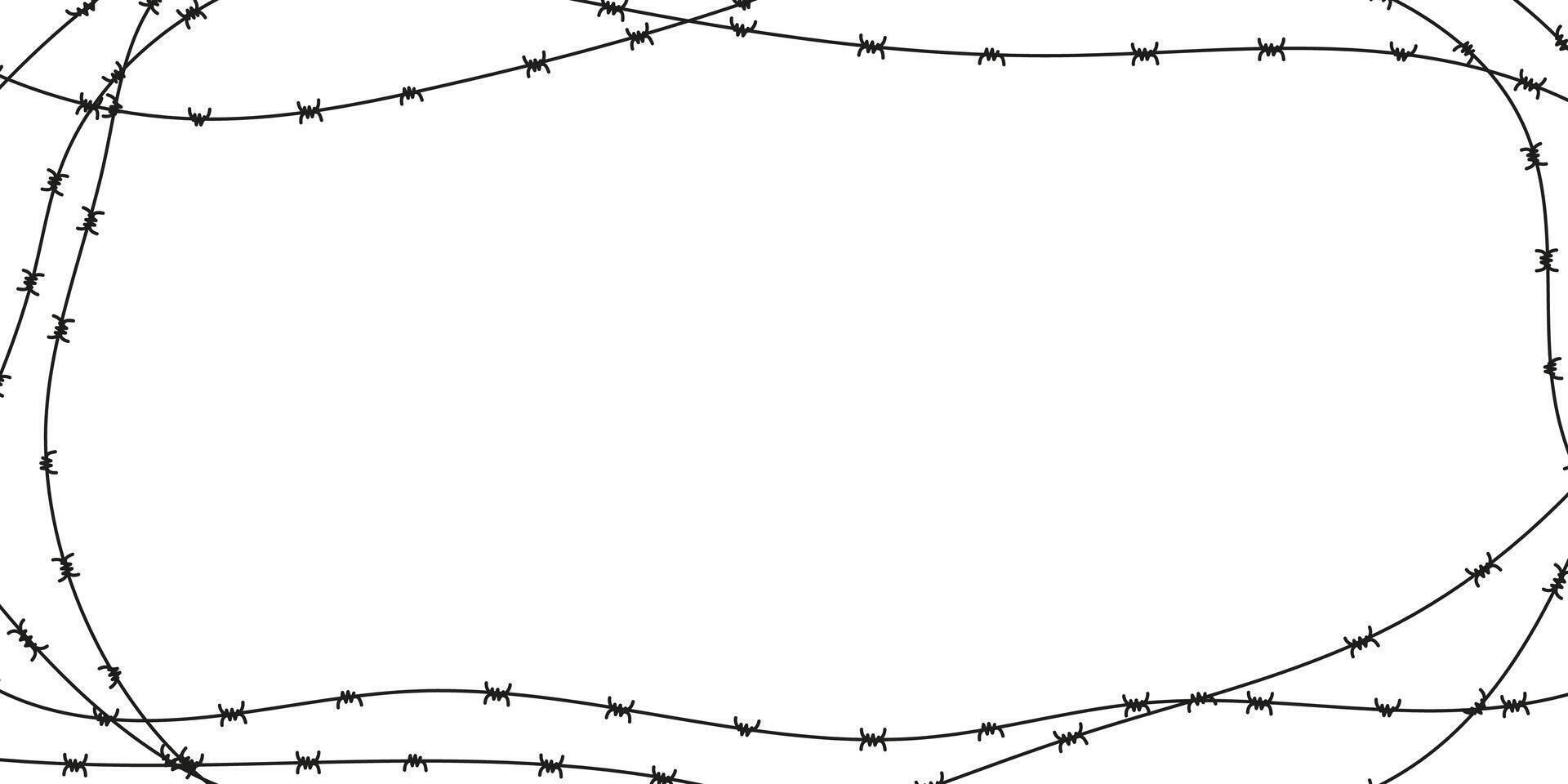 Barbed wire frame for Lent season. Symbolic black and white element for pain, sacrifice, or religion themes. Graphic border in sharp minimalist style. vector