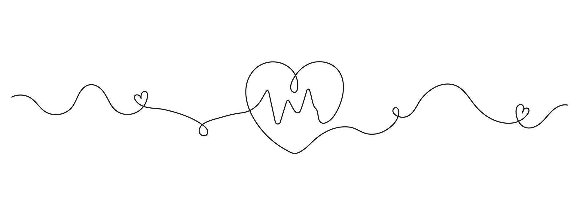 Continuous one line drawing of a heart with heartbeat pulse. Minimalist cardiogram icon in linear style. illustration for medical, health, or love concepts. vector
