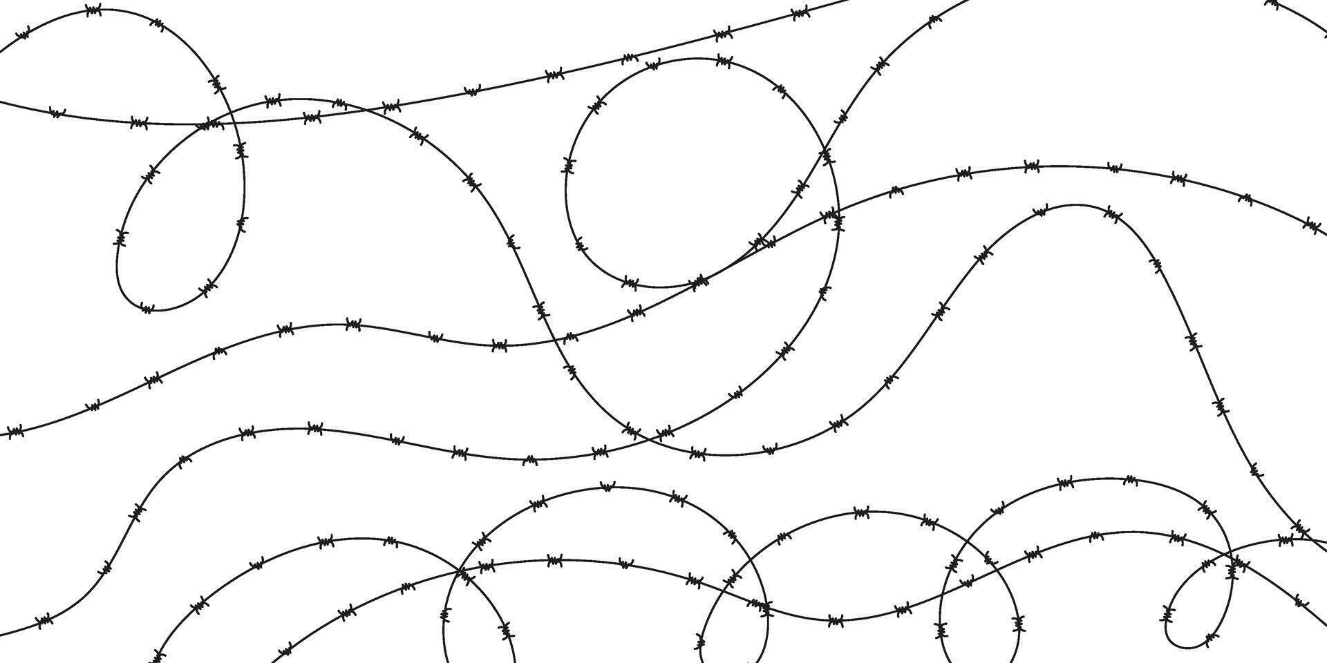 Barbed wire border. Isolated silhouette on white for prison, military zone, or security fence. Metal wire for danger or restricted area design. vector