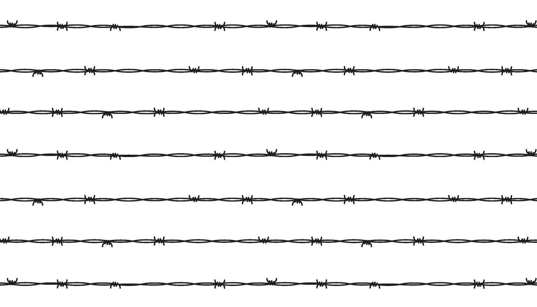 Black ink thin outline barbed wire isolated on white. Monochrome seamless linear pattern. Simple flat graphic with hand-drawn texture. Minimalist design. vector