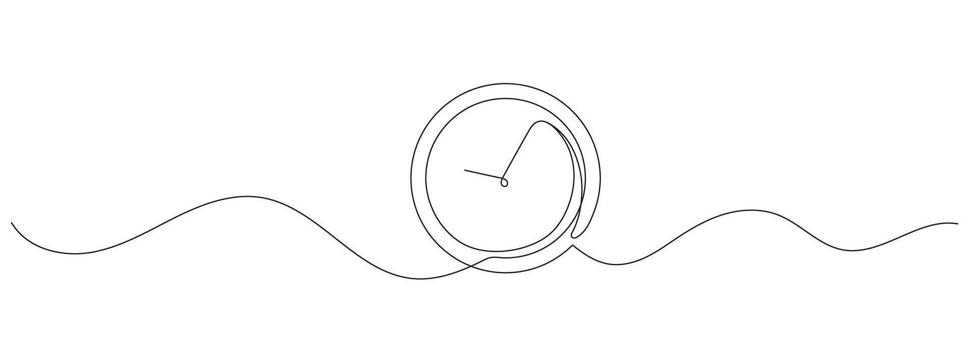 Clock with arrow in one continuous line. Minimalist time icon symbolizing deadline, schedule, or morning routine. Line art timer on transparent background. Save your time concept illustration. vector