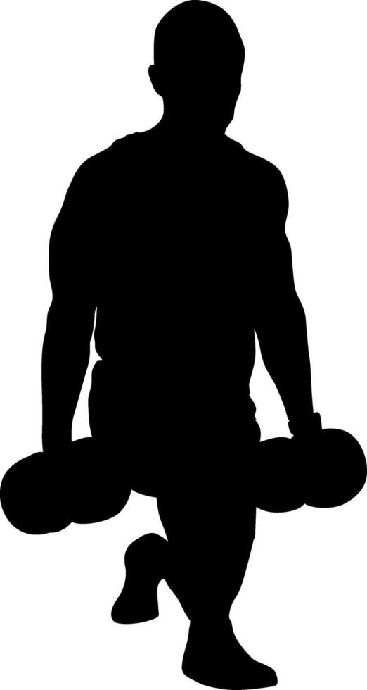 Man Performing Dumbbell Lunges in Silhouette vector