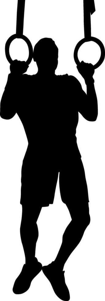 Athlete performing on gymnastic rings vector