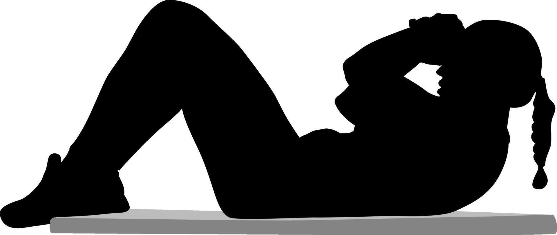 Silhouette of a woman doing sit-ups on a mat vector