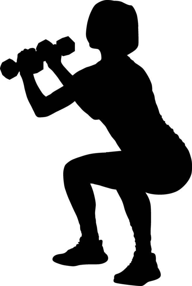 Woman Performing Dumbbell Squat in Silhouette vector