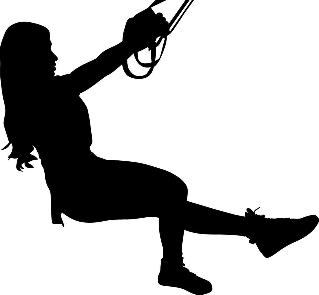 Woman performing single leg squat with suspension trainer vector