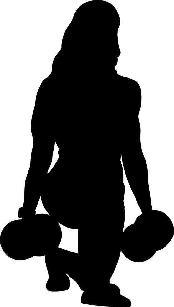 Woman performing dumbbell lunges in silhouette vector