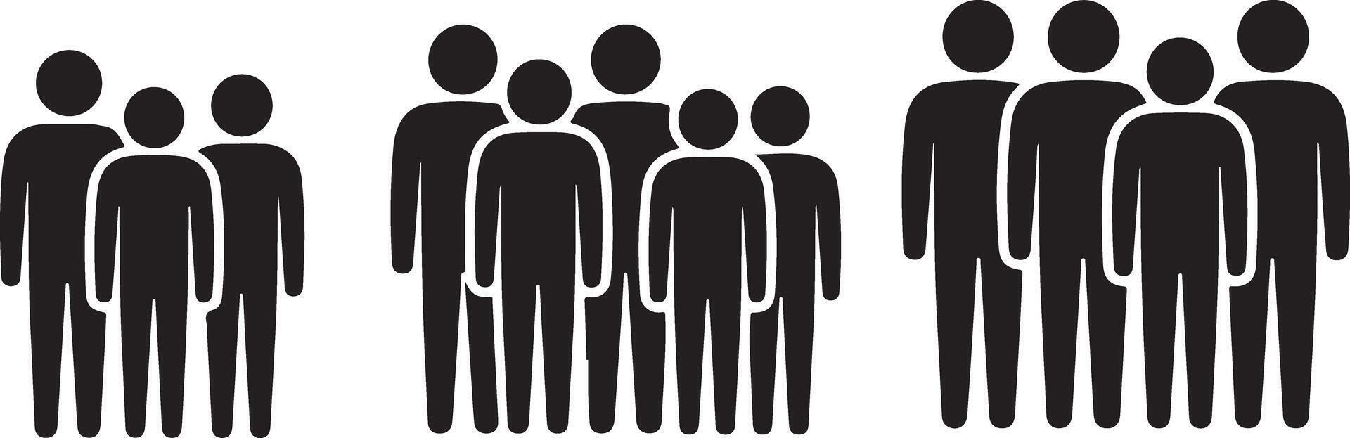 Black Silhouettes of People Groups Different Sizes Three Groups of People Icons Simple Minimalist Illustration vector