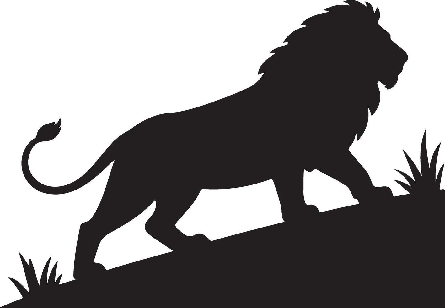 Black Silhouette of a Majestic Lion Walking on a Hillside Against a White Background Simple Graphic Design Element for Logos Prints and Web Designs vector