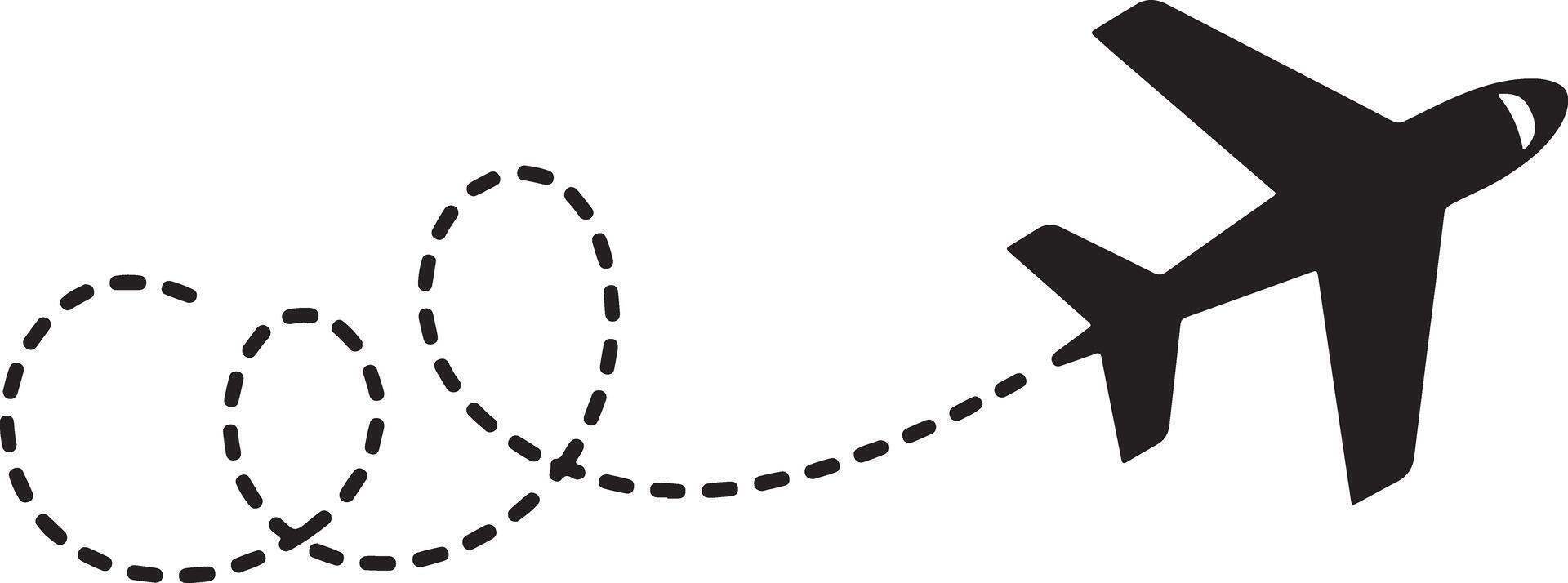 Black Silhouette of Airplane in Flight Leaving a Dashed Line Trail A Simple Graphic of Air Travel Flight Path Indicated by a Dotted Line Black vector