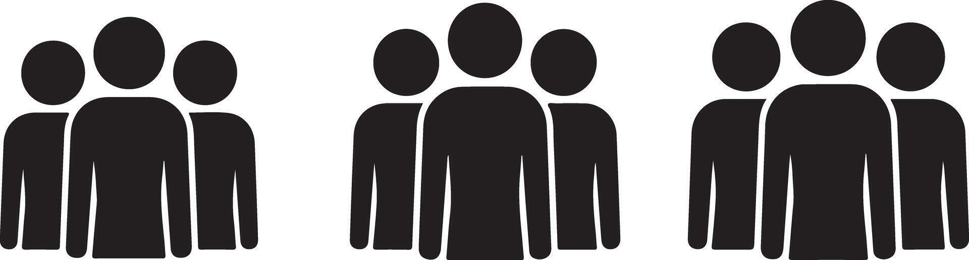 Black Silhouette Traced Group People Icons Showing Two Three And Four Person Teams Simple Graphic vector