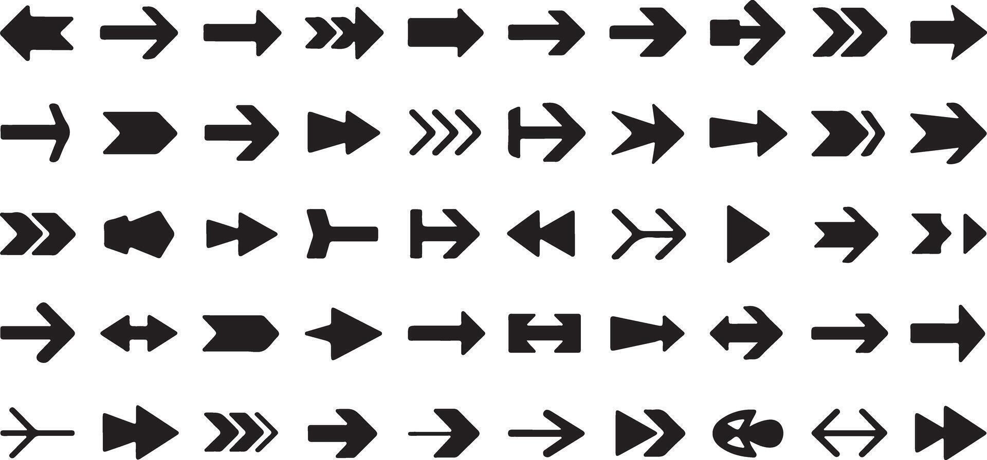 Black Silhouette Traced Arrow Set Collection Various Styles Directions Indicators Navigation Symbols Graphic Design Elements vector