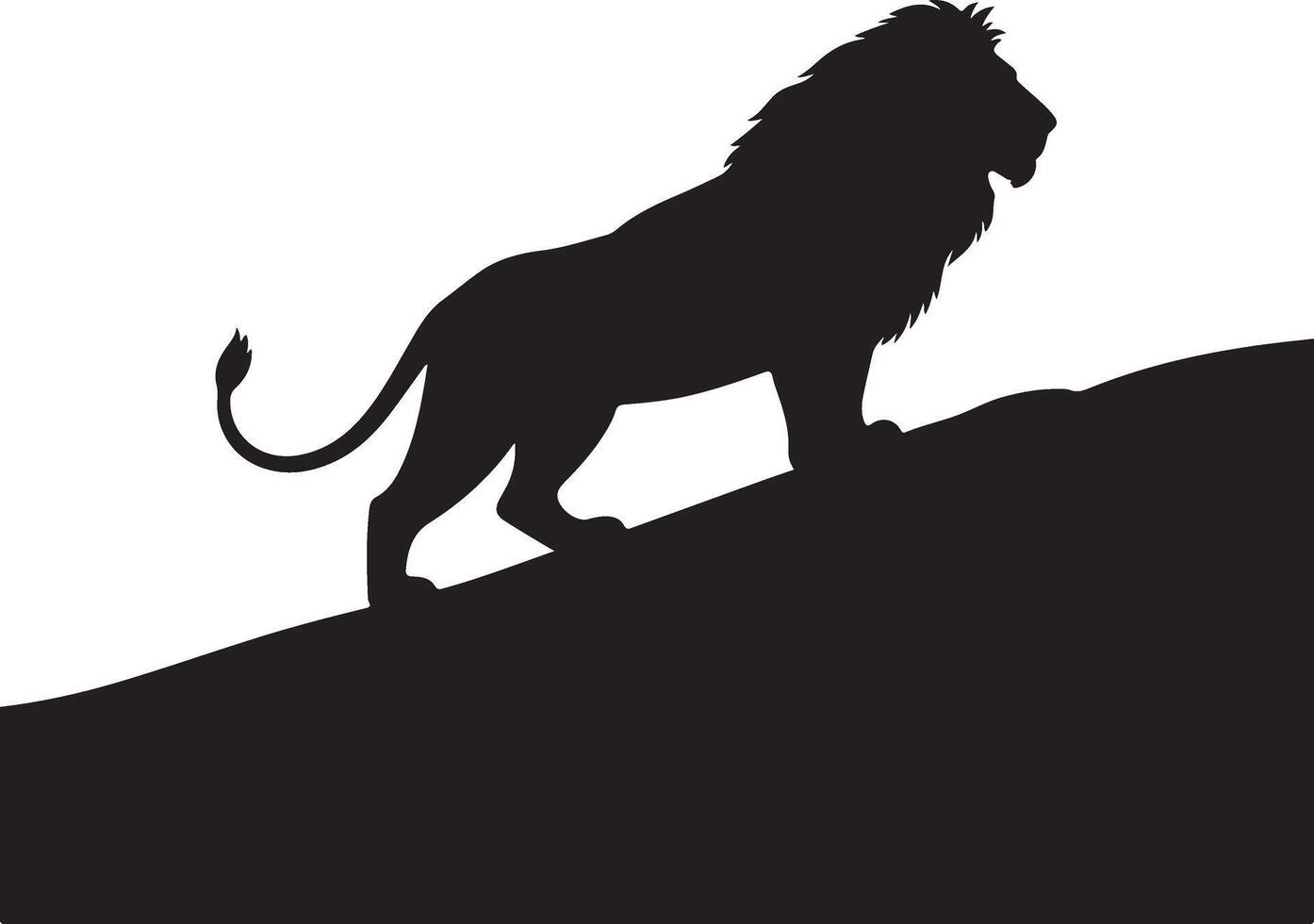 Black Silhouette of a Lion Ascending a Dark Hill Against a White Background a Traced Graphic Image vector