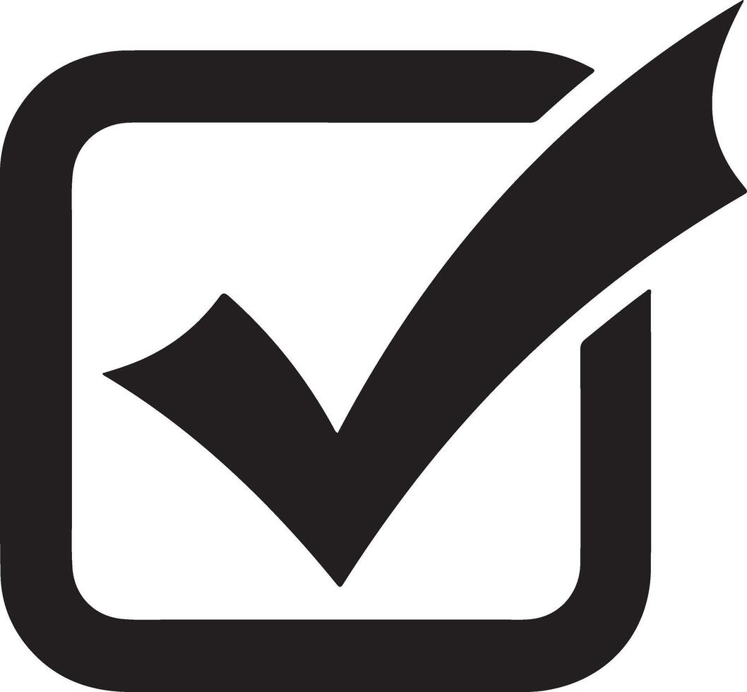 Black Silhouette Check Mark Inside Bold Square Frame Graphic Simple Icon Minimalist Design Element vector