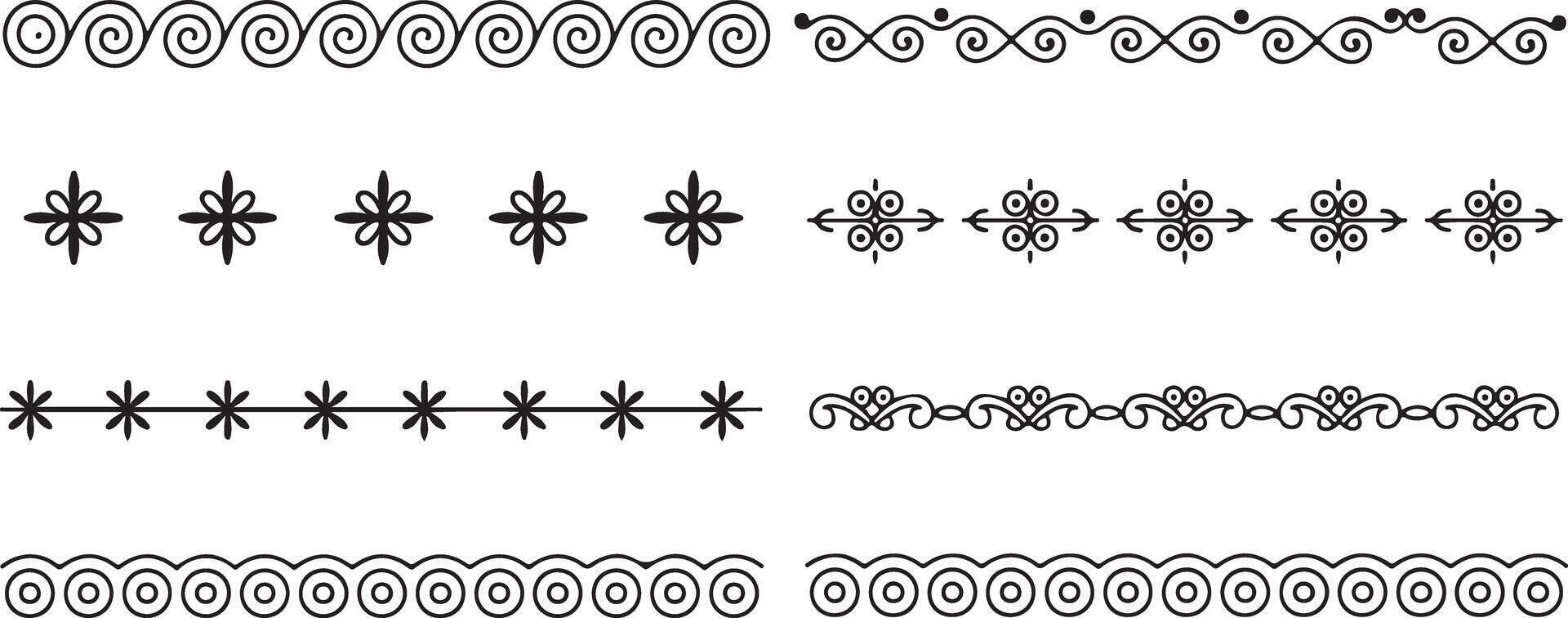 Black and White Decorative Border Collection Swirls Spirals Flowers Geometric Patterns Line Art Design Elements for Invitations Cards Scrapbooking vector
