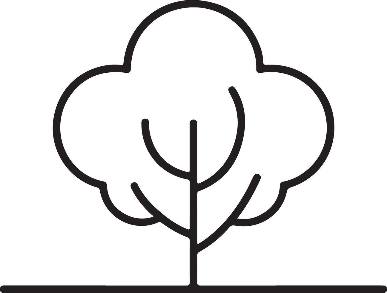 Black Silhouette Traced Outline of a Single Small Tree with a Rounded Crown and Simple Branches on a Black Ground Line vector