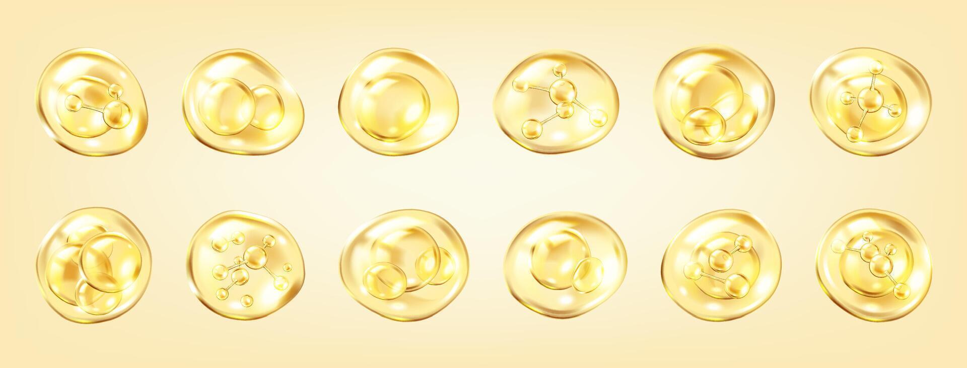 Golden oil droplets for skincare vector