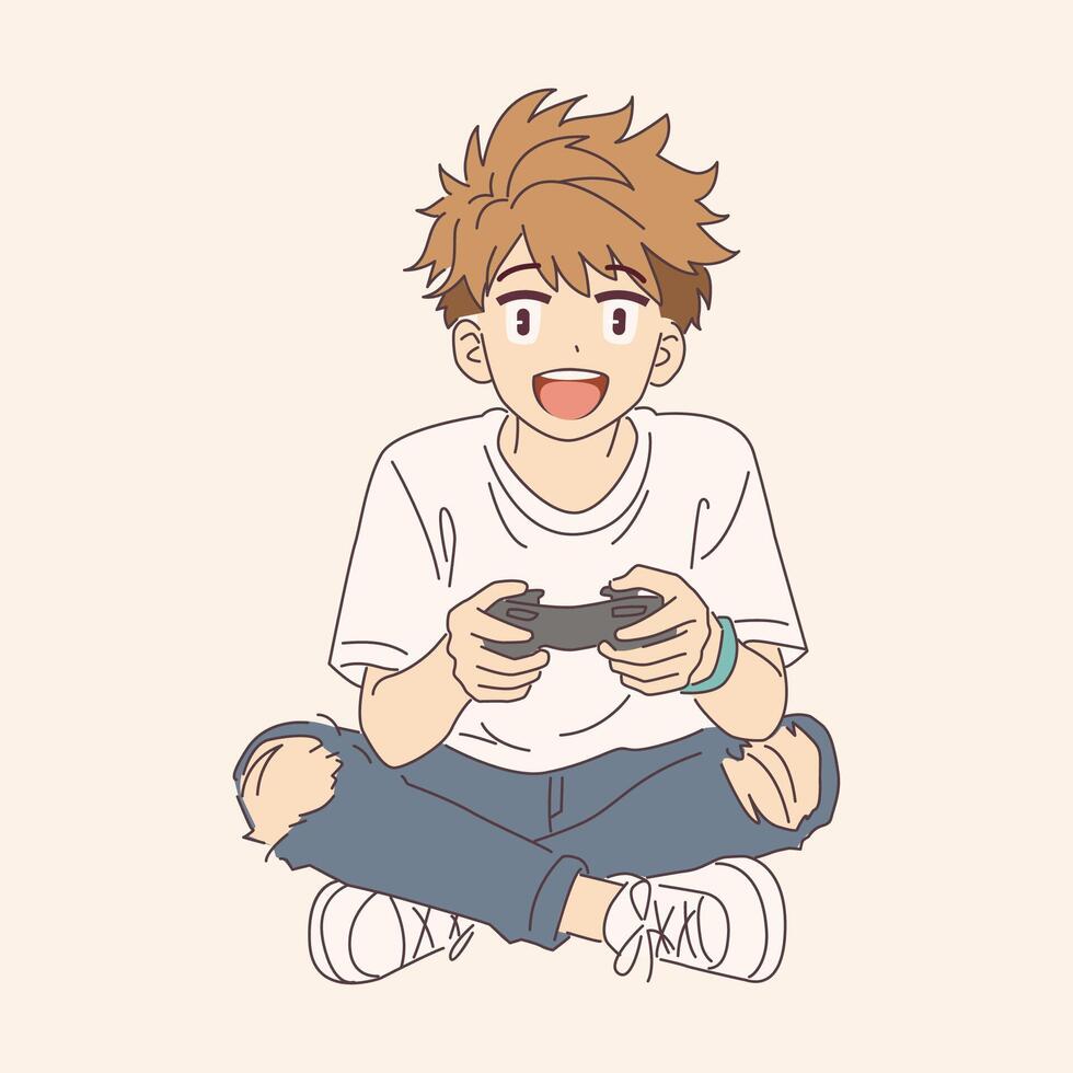 Boy with game controller smiling vector