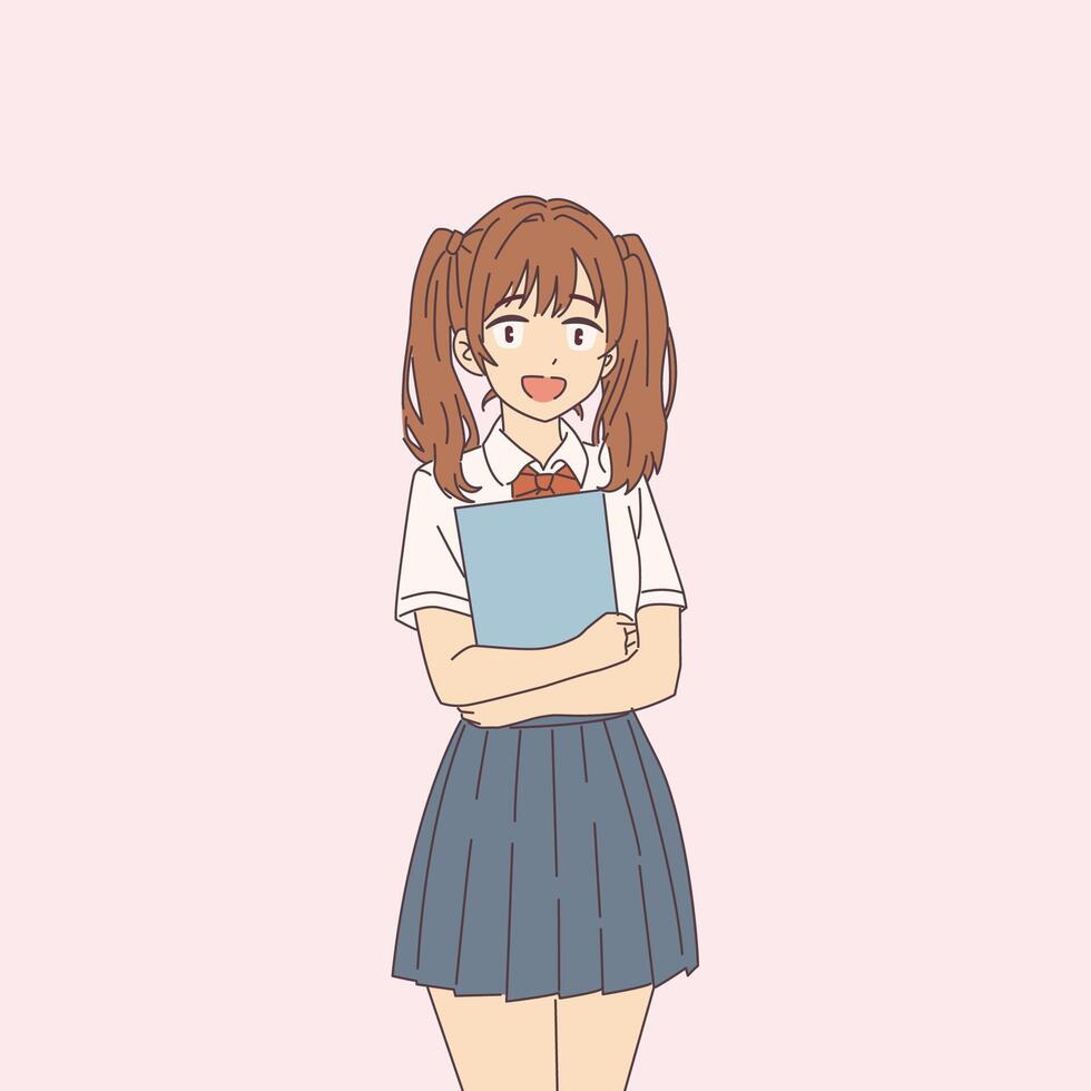 Cheerful schoolgirl with pigtails vector
