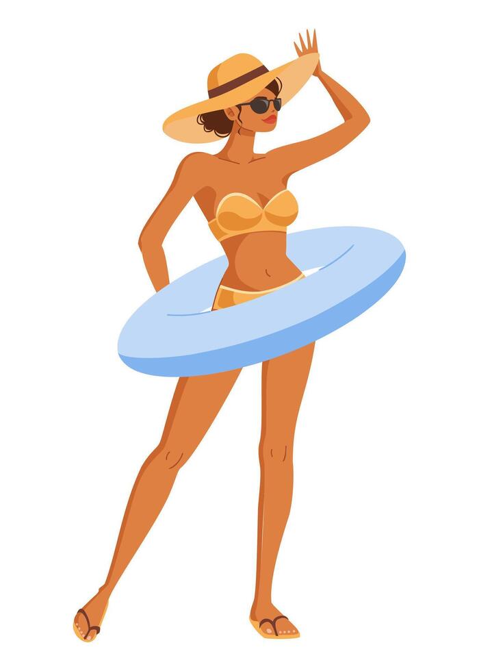 Woman in swimsuit with pool float vector