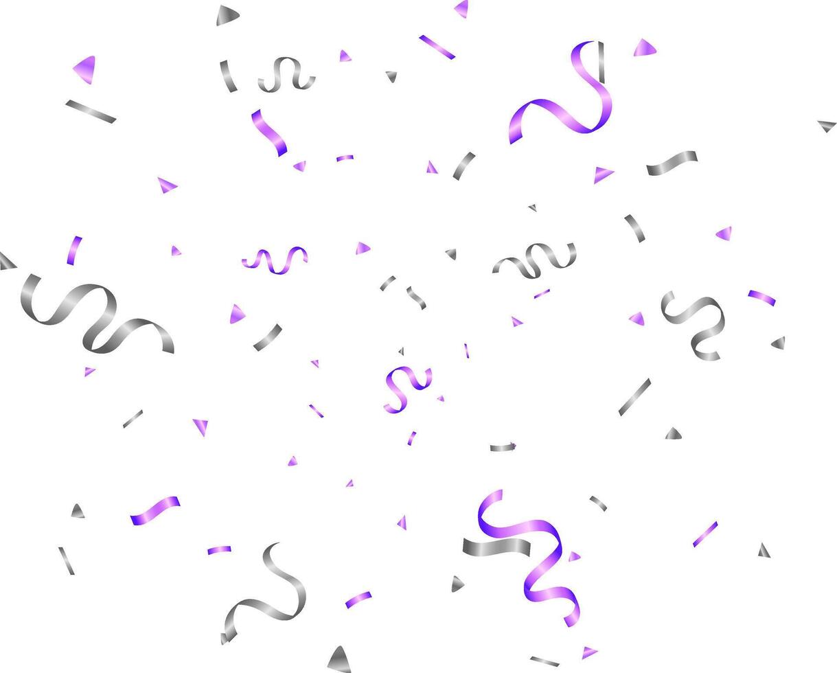 Purple and silver winding ribbons confetti isolated, anniversary, celebration, greeting with fun explosion vector