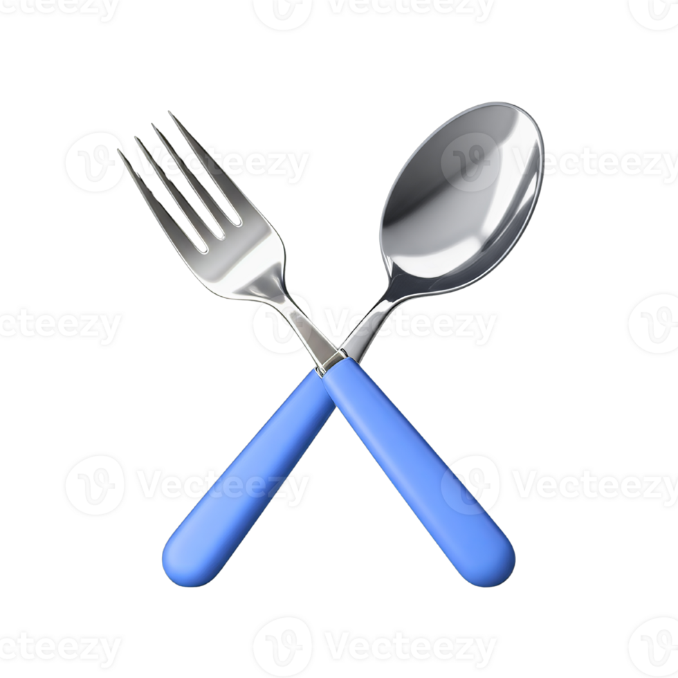 Silver Spoon and Fork for Restaurant 3D Icon isolated on a transparent background png