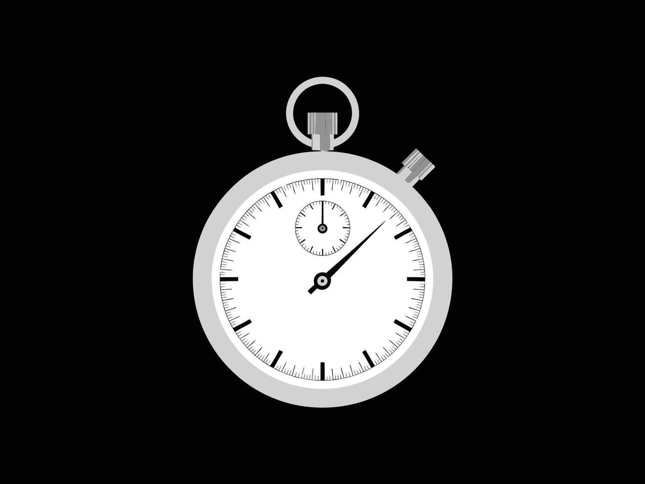 Classic Silver Stopwatch on Black Background, Time Measurement vector