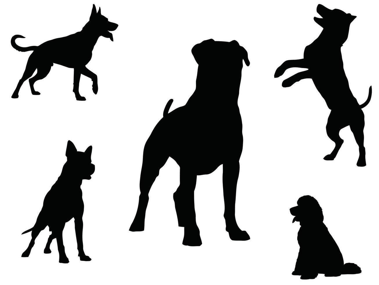 A set of silhouettes of angry dogs vector
