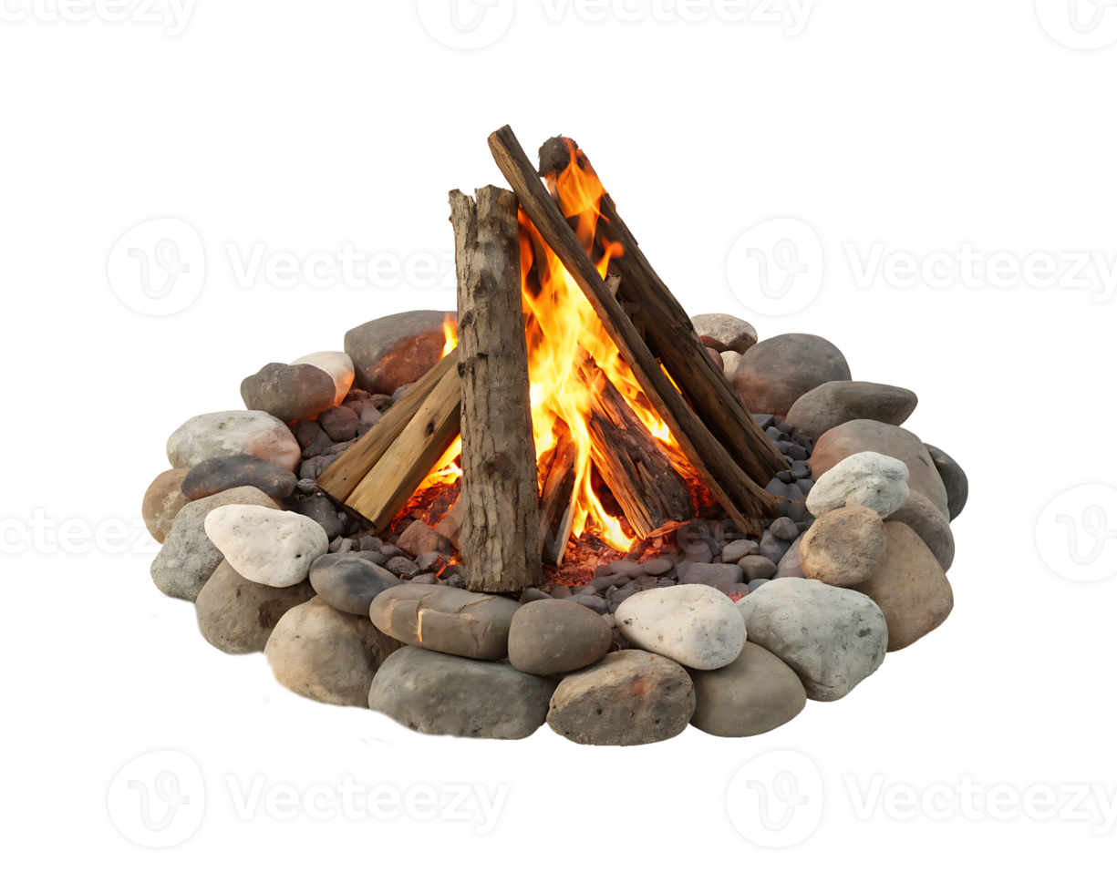 Campfire Scene with Rocks and Flames on transparent background. png