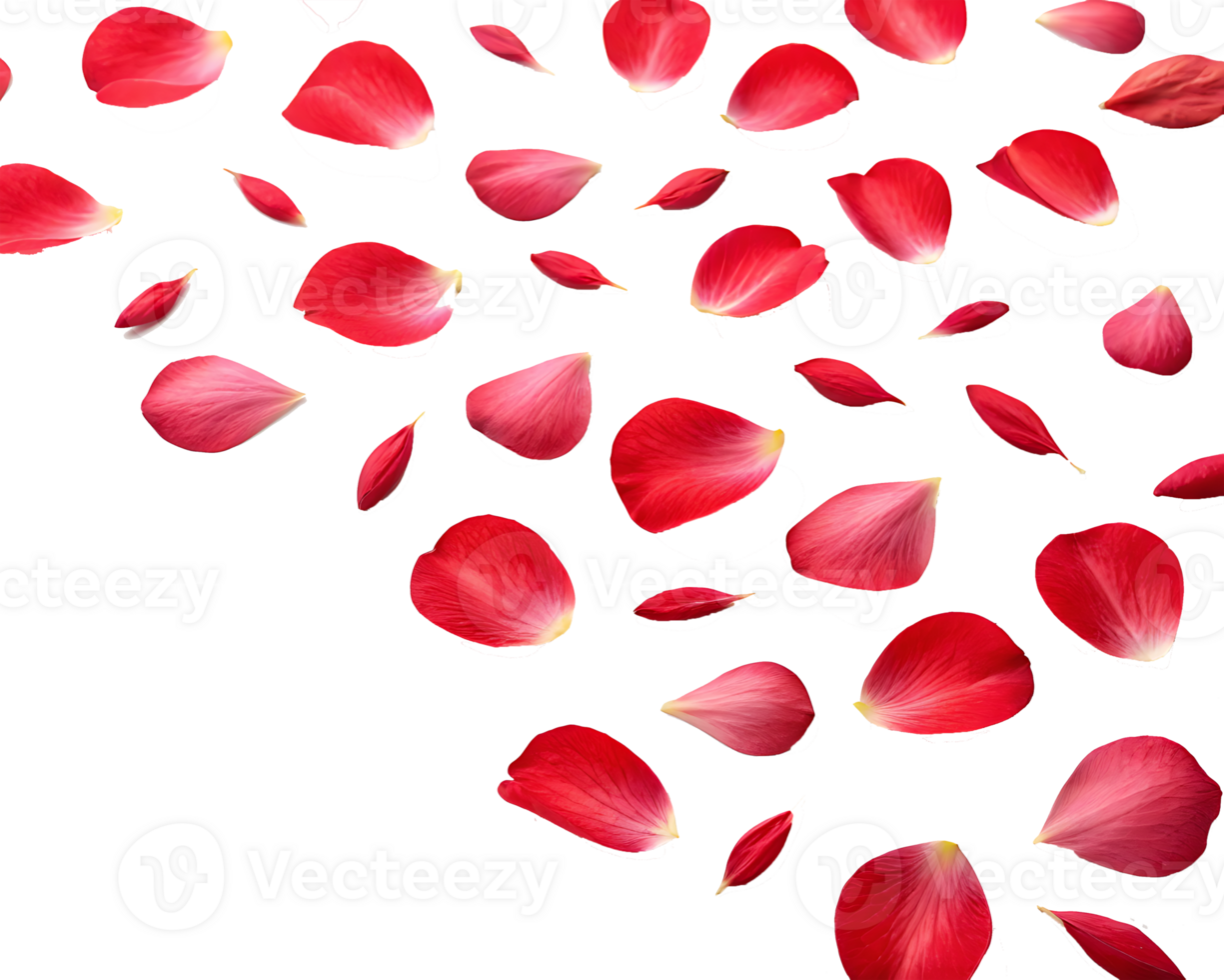 red petals floating across a transparent background. png