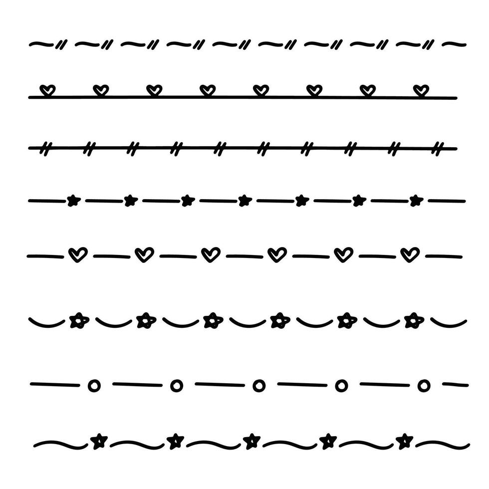 Text divider doodle collection with hearts, stars, and circle patterns. illustration vector