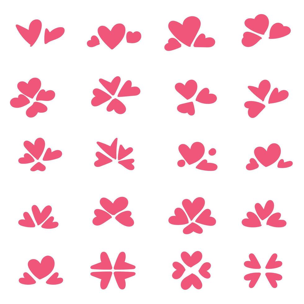 Pink hearts flat doodle icons collection. vector