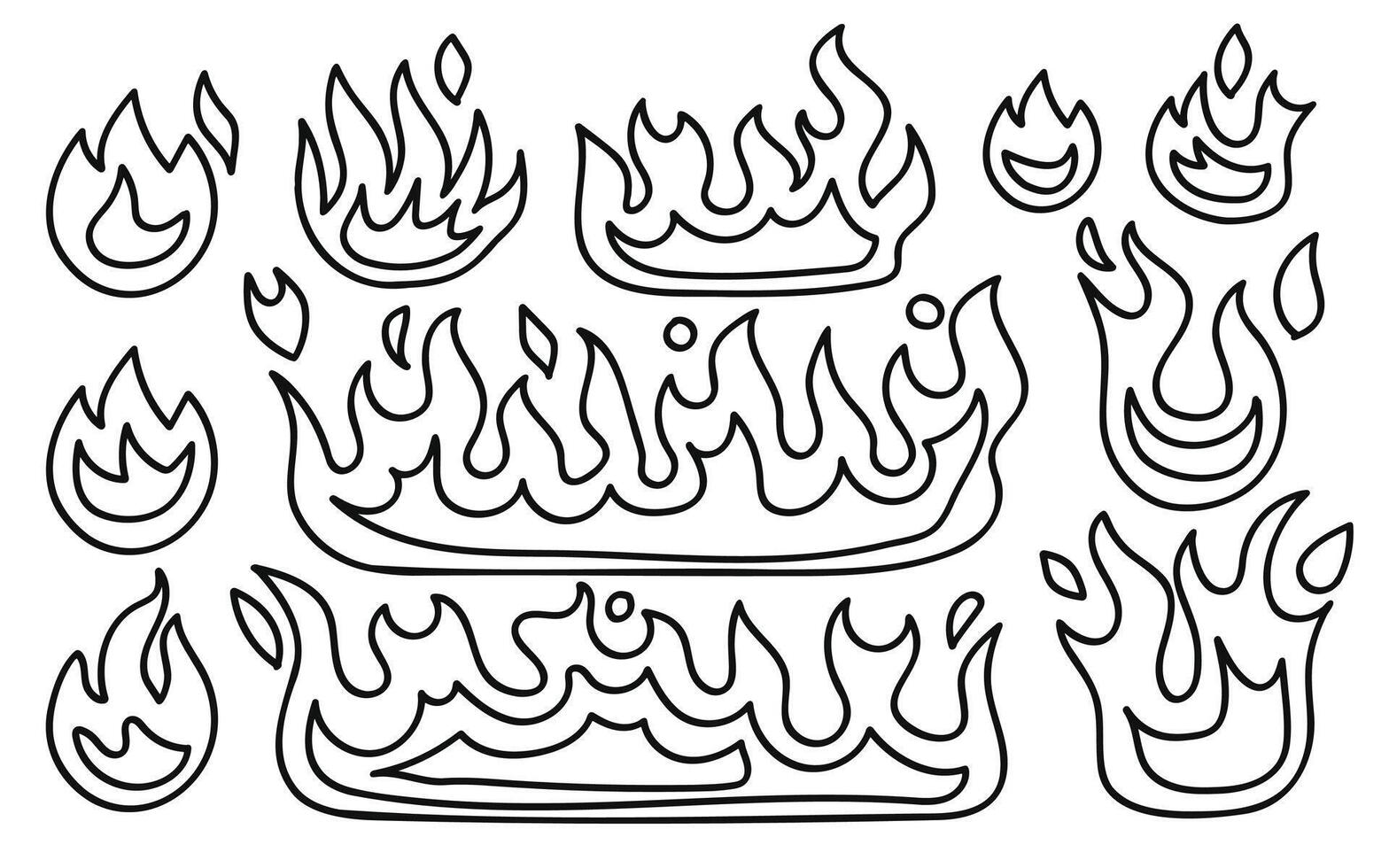 Doodle fire and flame hand drawn line cartoon collection. illustration. vector