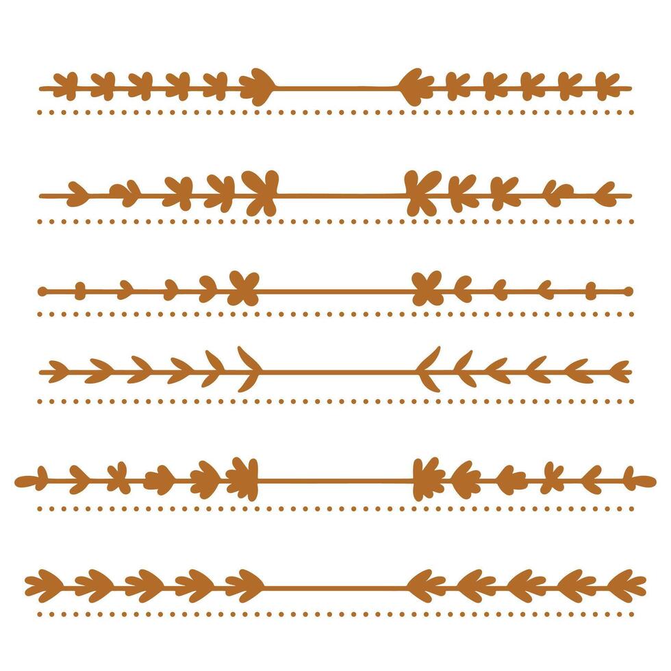 Hand drawn brown floral text dividers collection. vector