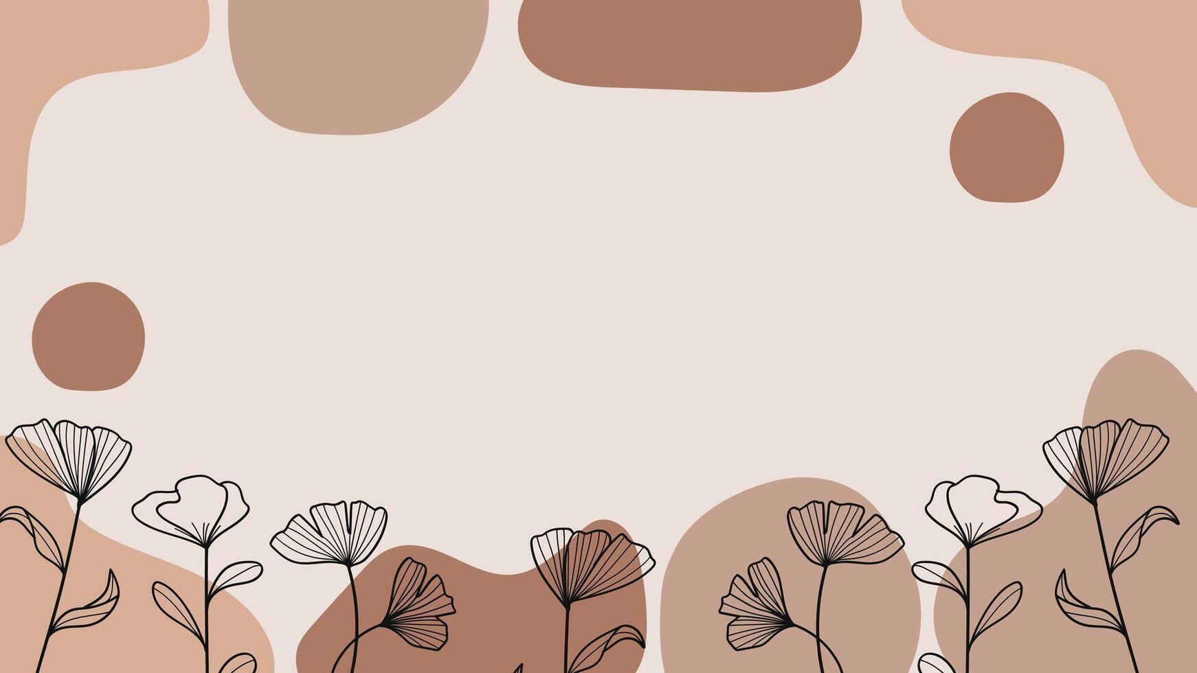 Modern brown nature background with ginkgo leaf line art bohemian banner background. vector