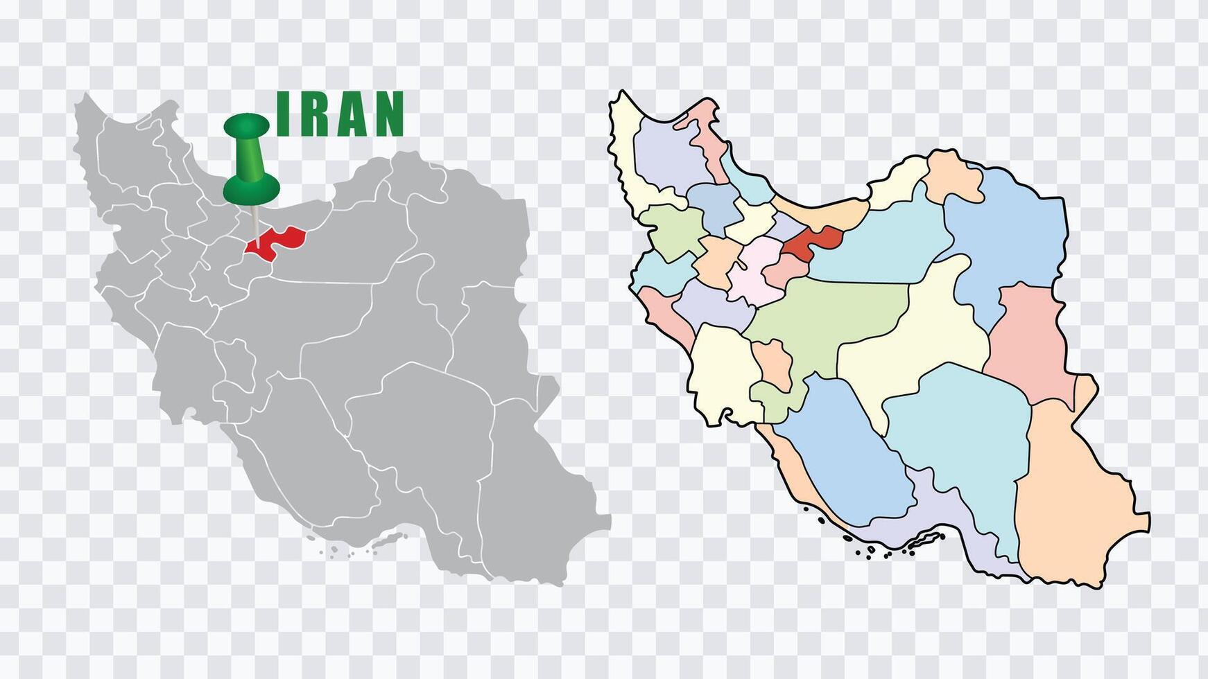 Iran Political Map with Colored Provinces and Location Marker vector