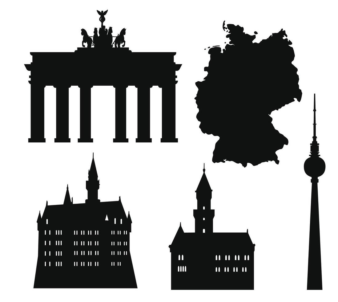 Germany Silhouette Iconic Landmarks and Map Collection vector