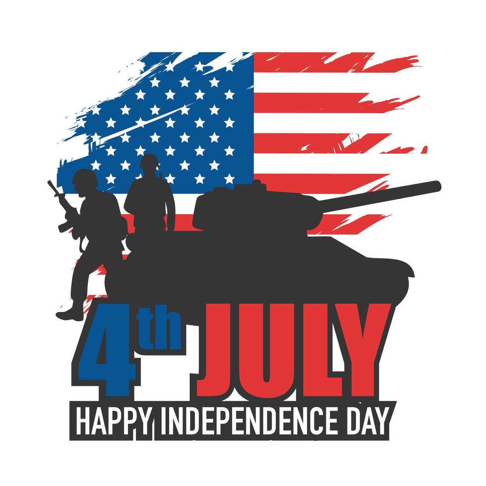 Happy independence day 4th of july with tank and soldiers vector