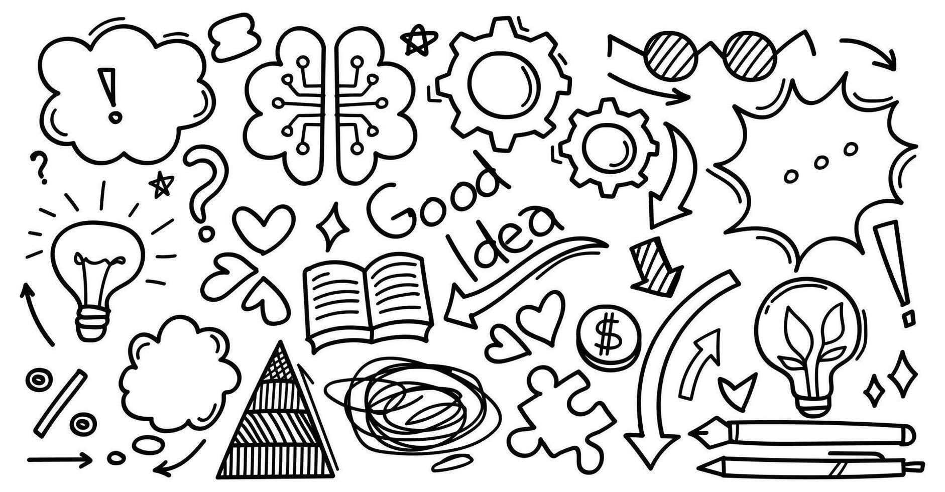 Hand drawn doodles about ideas thinking and knowledge and business. illustration vector