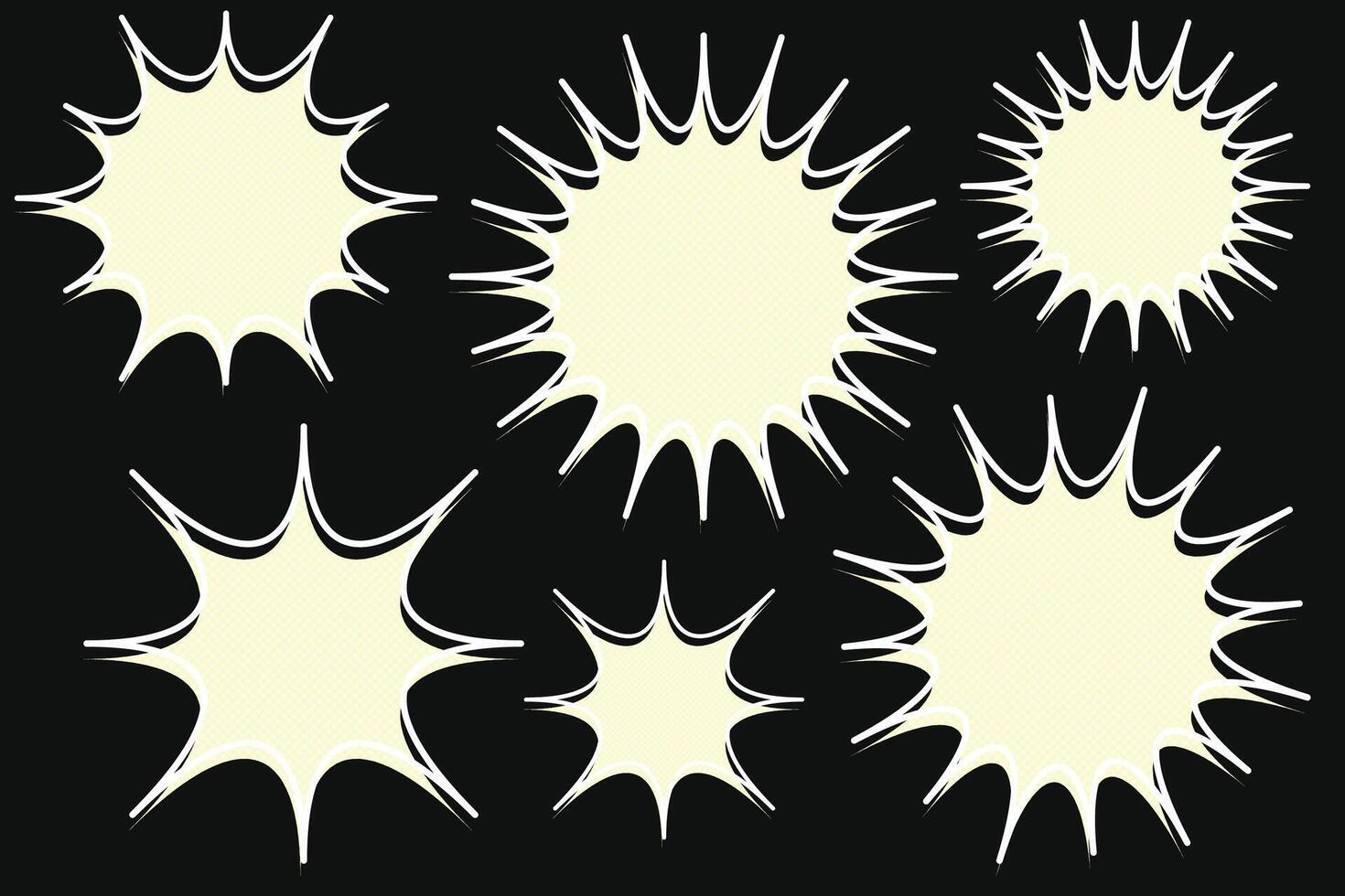 Cartoon starburst speech bubbles collection on black background. illustration. vector