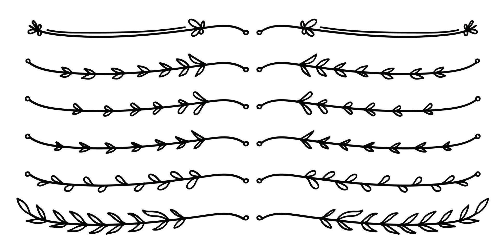 Hand drawing nature floral vine line divider for text layout separator decoration element collection. vector